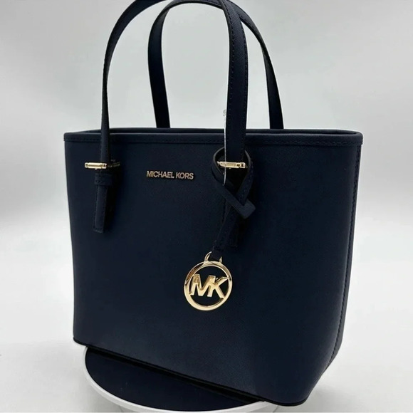 Michael Kors Jet Set Travel Extra-Small Top Zip Tote Bag Navy Blue - Picture 1 of 10